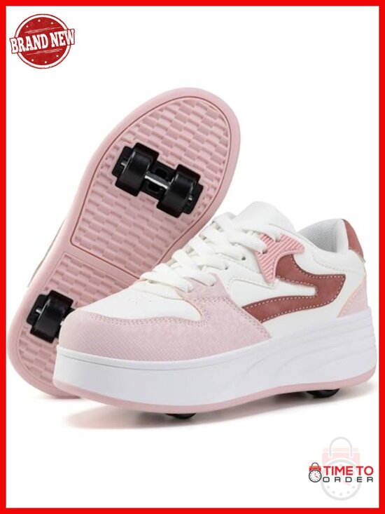 Shoes - Roller Skate Shoes with Detachable Wheels for Women - Faux Leather Sneakers